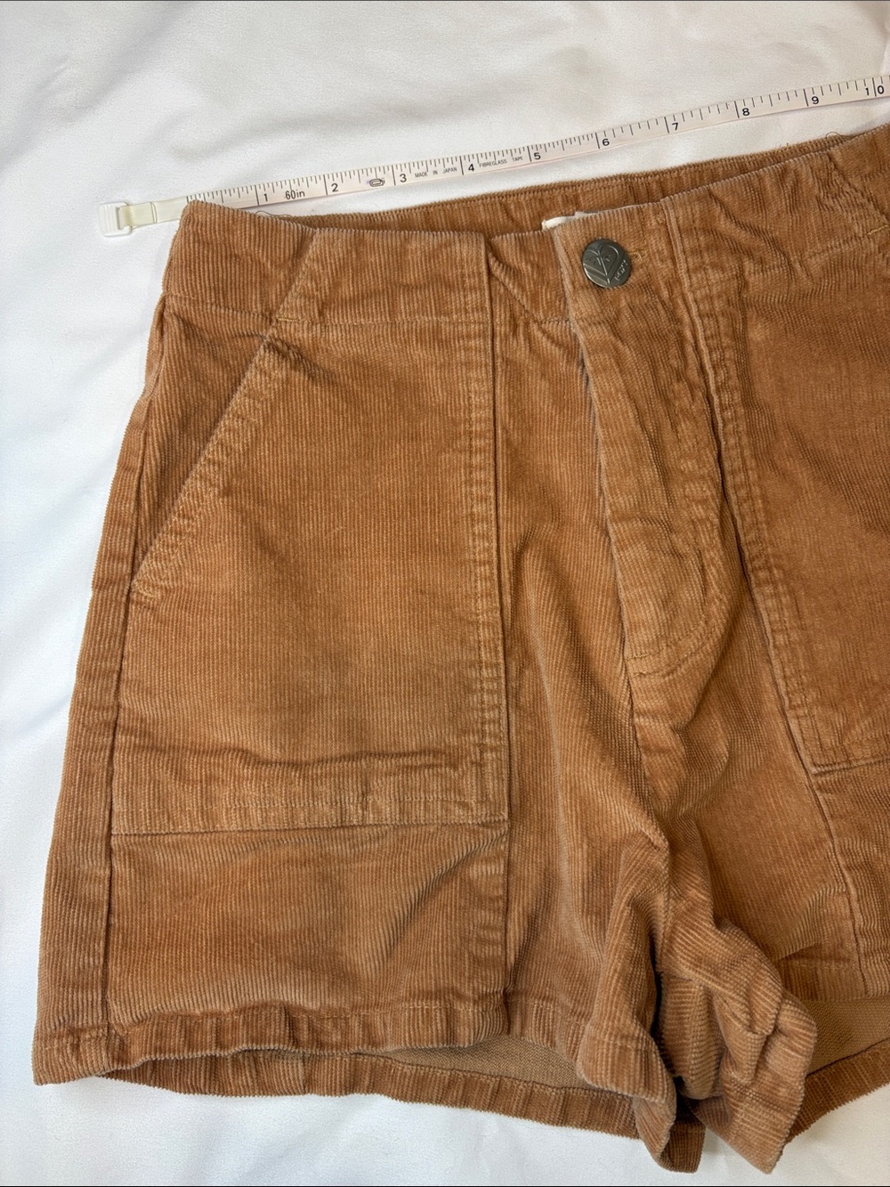 Roxy High Waist Deep Pocket Corduroy 2” Inseam Shorts Caramel Light Brown 24”